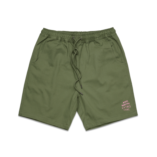 Anti Social Extro Vert - Army Green Shorts